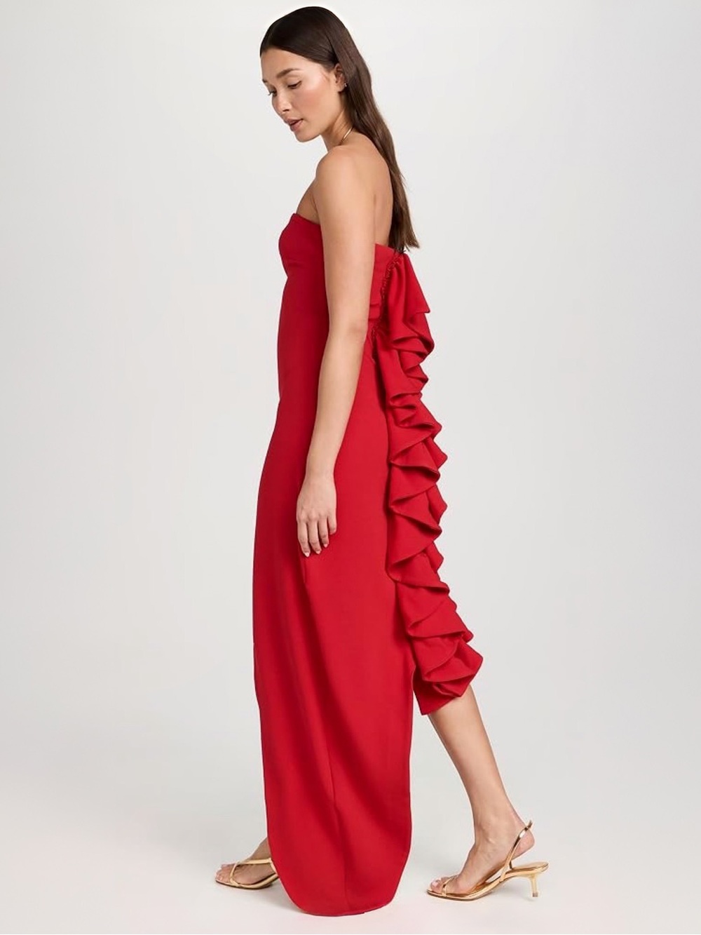 Orire June Red Strapless Back Ruffle Asymmetric Dress Sz 6 MSRP $435 NWT